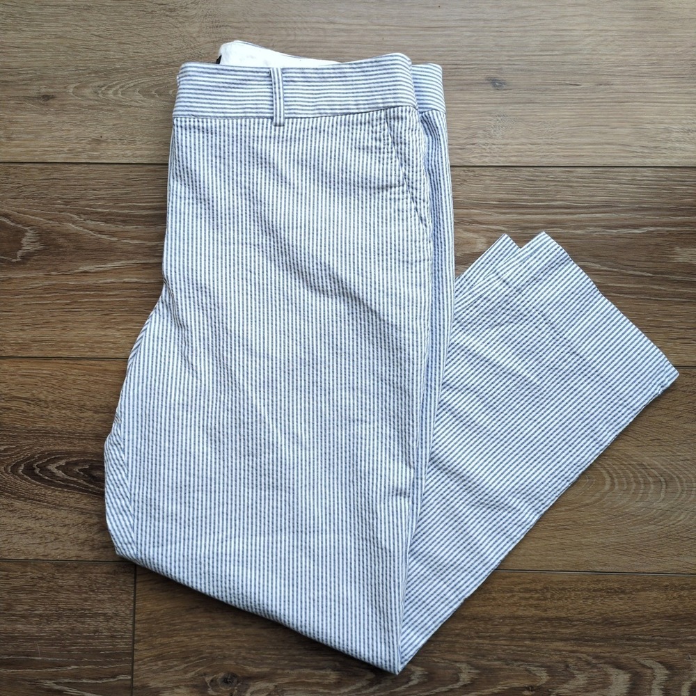 Talbots Seersucker Stripe Ankle Crop Pants - Blue White Preppy Beach Coastal 12